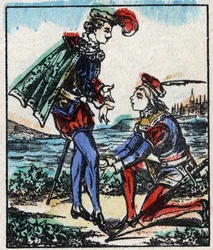 Ilustrace příběhu „The Adventures of Grand Flandrin““ Dřevoryt od Imaging Pellerin - Epinal, sd. Konec 19. století.