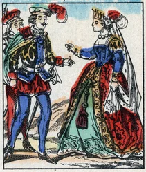 Ilustrace příběhu „The Adventures of Grand Flandrin““ Dřevoryt od Imaging Pellerin - Epinal, sd. Konec 19. století.