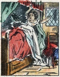 Ilustrace příběhu „Červená karkulka“ od Charlese Perraulta. Dřevoryt od Imaging Pellerin - Epinal, sd. Konec 19. století.