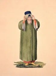 Imam Calling to Prayer, pravděpodobně Cousinery, osmanské období, třetí čtvrtina 18. století (wc na papíře)