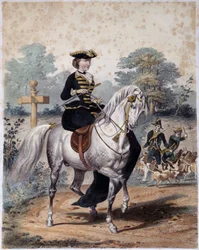 Imperatrice Eugenia v loveckém oblečení. Anonymní rytina, sd. v. 1860