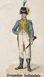 Císařská garda Napoleon I.: Holandský granátník - hudebník. Talíř z knihy Les Uniforms de l