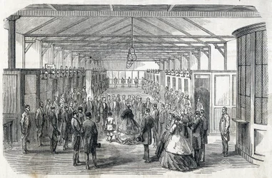 Impress Eugenie a Imperial Prince navštíví Bank of France, 23. června 1866 - - rytina v Le MONDE Illustrous DU 07.07.1866