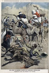 V angličtině Sahara: boj mezi francouzskými jednotkami písečných touaregů, ilustrace z novin “”Le Petit Journal”” 17. března