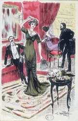 Ve foyer divadla, pohlednice 1910