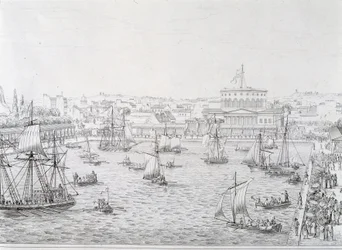 Slavnostní otevření bazénu de la Villette, Paříž, květen 1821.
