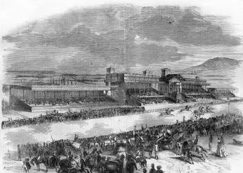Slavnostní zahájení koňských dostihů v Bois de Boulogne v roce 1857.