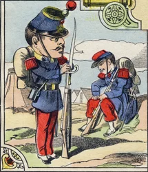 Pěchotní linie. Rytina v "Comic Military Alphabet". Pátá série. Epinální zobrazování. Pellerin a Cie, Tiskaři, Epinal, konec 19. století. 16 stran. Rozměr: 25 x 18,5 cm