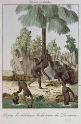 Obyvatelé Diemenu připravují jídlo, 1811