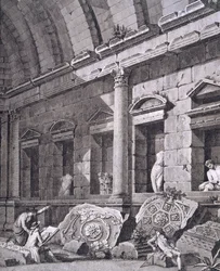 Interiér chrámu Diany, Nimes, z Antiquités de la France: svazek I, Monuments de Nimes