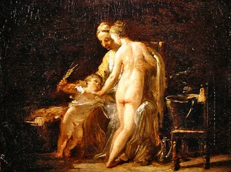 Interiér s dámou ve vaně, cca 1800 (olej na panelu(