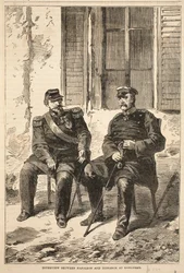 Rozhovor mezi Napoleonem a Bismarckem v Doncherry, ilustrace z Cassells Historie války mezi Francií a Německem, 1870-1871