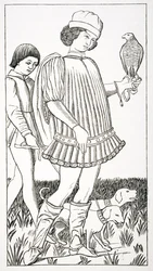 Italský šlechtic držící jestřába, podle hrací karty vyryté do mědi, kolem roku 1460, z „Le Moyen Age et La Renaissance“ od Paula Lacroixe (1806-84), vydaného v roce 1847