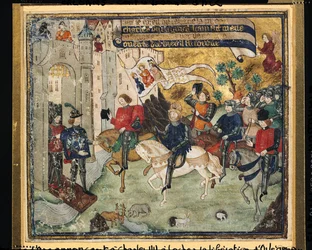 Johanka z Arku (1412-31) Oznámení osvobození Orleansu Karlu VII (1403-61) v Loches