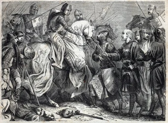 Král Alfonso V. Velkolepý (v. 1396-1458), král Aragonie, dobývá Neapolské království. Rytina do „“ Historie papežů (...) Zločiny královny, krále a císařů v průběhu staletí“ od Maurice Lachatre
