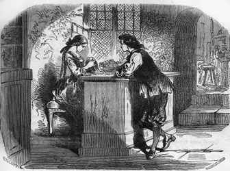 Král Ludvík XI. (1423-1483) objednal pro svou milenku Lady of Gigon velkolepou ozdobu u klenotnice Madame Passefilon. Rytina do „Historie prostituce a zhýralosti mezi všemi národy světa od starověku až po současnost“ od
