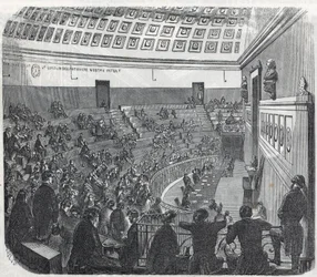 Pařížská lékařská fakulta – velký amfiteátr – rytina v „Tableau-de-Paris“ od Edmonda Texiera 1852