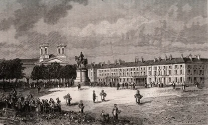 La Roche-sur-Yon (La Roche sur Yon) - Pays de la Loire - Place Napoleon - rytina ve „France illustrée: geografie, historie, statistická správa“ od V.-A. Sladově hnědá. 1884