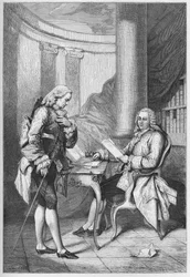 La demission de Turgot 1776 - Ludvík XVI. (1754-1793), král Francie, a Anne Robert Jacques Turgot (1727-1781) - Turgotovo propuštění - rytina z „“ L