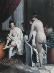 Dámy ve vaně, cca 1840 (barevné lito)