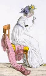 Dáma v negližé, z Costume Parisien, publikované v Journal des Dames et des Modes, 1797
