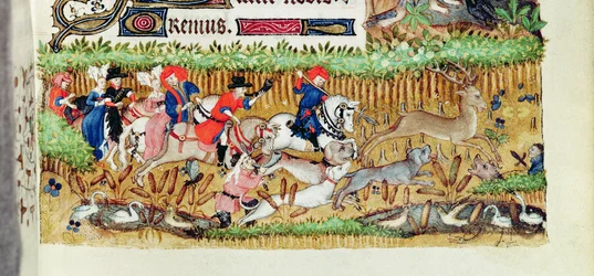 Lat 1156 B f.163 Listopad; lov jelenů, z Hodin Markéty Orleánské, 1426-38