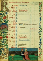 Lat 1173 f.2v April; Dva milenci sedící venku od Robineta Testarda z Hours of Charles of Angouleme