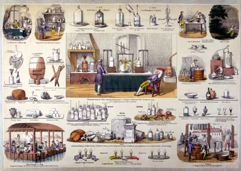 Lavoisierův experiment na rekonstrukci vody v roce 1790, c.1860