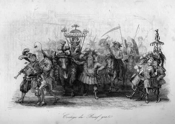 Le cortege du boeuf gras (píseň „Le karneval“ od Marc-Antoine Madeleine Desaugiers) v „“ - CHANS a CHANS POPULES DE LA FRANCE - 1843 - H.- L. DELLOYE, vydavatel, LIBRAIRIE DE GARNIER.