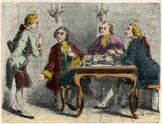 Šachisté z kavárny Procope v Paříži v 18. století – rytina v „Tableau-de-Paris““ od Edmonda Texiera 1852