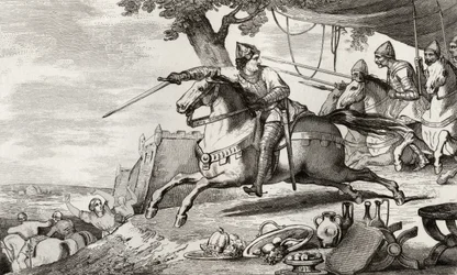 Lothair (941-86) vede svou armádu do bitvy, z „Histoire de France“ od Colarta, vydané kolem roku 1840