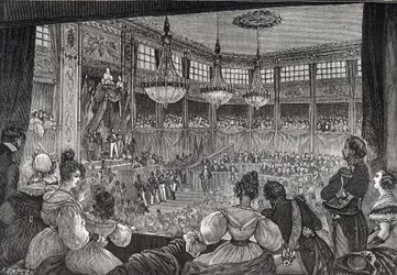 Louis-Philippe I. složil přísahu jako král před Poslaneckou sněmovnou, 9. srpna 1830 – Revoluce roku 1830: „“ Král Ludvík Filip I. (1773-1850) přísahal, že bude udržovat Chartu z roku 1830 za přítomnosti komor znovu sjednocených v provizorní sál Pa
