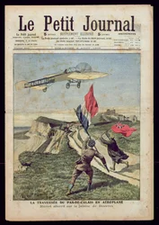 Louis Bleriot (1872-1936) přistání v Doveru, z „Le Petit Journal“, 8. srpna 1909 (barevná rytina)
