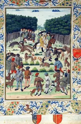 Louis Malet (1441-1516) Seigneur de Graville, lov divokých prasat, z Terrier de Marcoussis, po roce 1493