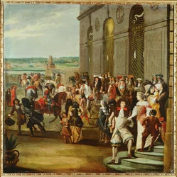 Ludvík XIV. před Thetisinou jeskyní v zahradách Versailles...