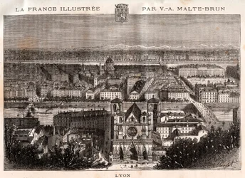 Lyon - rytina v „La France illustrée: geografie, historie, statistická správa“ od V.A. Malt-Brown. 1884