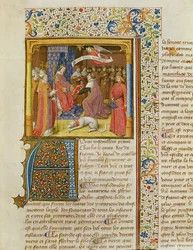 MS 246 f.1r Raoul de Presles představuje svůj překlad Karlu V. (1338-80) z La Cite de Dieu od sv. Augustina, přeložil Raoul de Presles (1316-82) c.1400-50