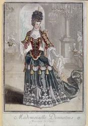 Mademoiselle Desmatins, hudebník (zpěvák) opery - rytina
