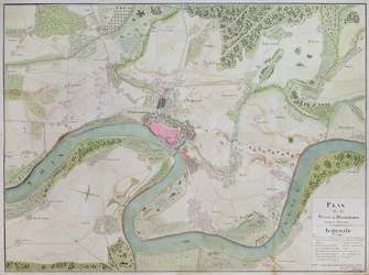 Mapa Düsseldorfu a okolních oblastí (pero a inkoust na papíře)