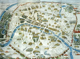 Mapa Paříže zobrazující slavné památky města, 1882