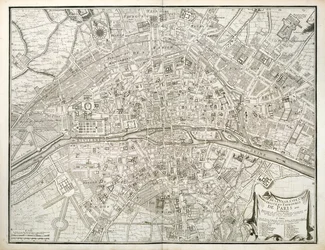 Mapa Paříže, z Atlasu Paříže od Jean de la Caille, 1714