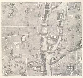 Mapa Paříže zobrazující Île de la Cité, z Atlasu Paříže od Jean de la Caille, 1714