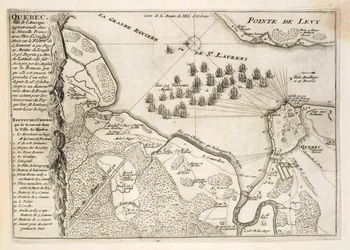 Mapa obléhání Quebecu britskou flotilou, 1670