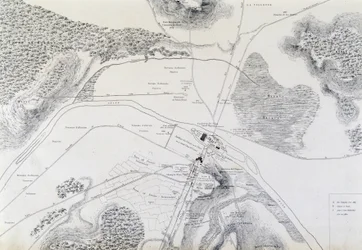 Mapa města Lutèce (Lutetia Parisorium dnes Paříž) a jeho okolí z roku 1882.