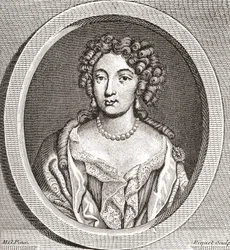 Marie Angélique de Scorailles, 1661 1681. Francouzská šlechtična a jedna z mnoha milenek Ludvíka XIV. Z Les Heures Libres vydané v roce 1908.