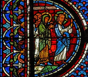 Okno Marie Magdaleny: Marie, Marta a Ježíš jdou k Lazarovu hrobu (w46)