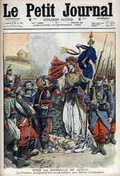 Medaile pro válečné veterány v letech 1870-1871: alegorie Francie prokazující spravedlnost hrdinům minulosti - „Le Petit Journal“ z 19. prosince 1909 (rytina)