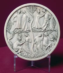 Zrcadlové pouzdro zobrazující dvorské scény, kolem 1320-30 (viz také 170247)