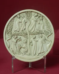 Zrcadlové pouzdro zobrazující dvorské scény, cca 1320-30 (viz také 206960)
