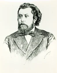 Modest Petrovich Moussorgsky (1835-81), ilustrace z LHistoire de la Musique en Russie od Alberta Soubiese, vydané v Paříži, 1898